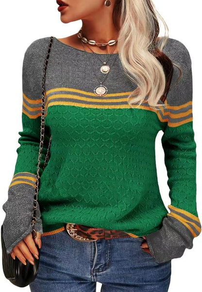 Damen Strickpullover Kontrastfarben Einzigartige Textur Grau
