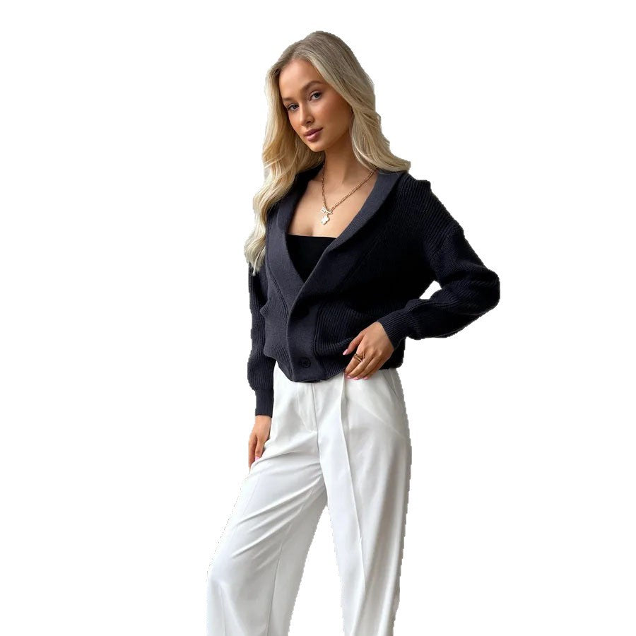 Damen Strickjacke Schalkragen Knopfdetail Eveloria