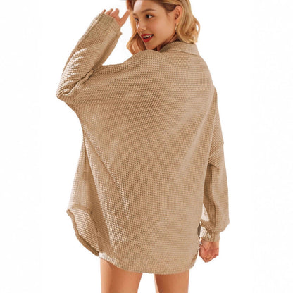 Damen Oversized-Hemdjacke Waffelmuster Eveloria