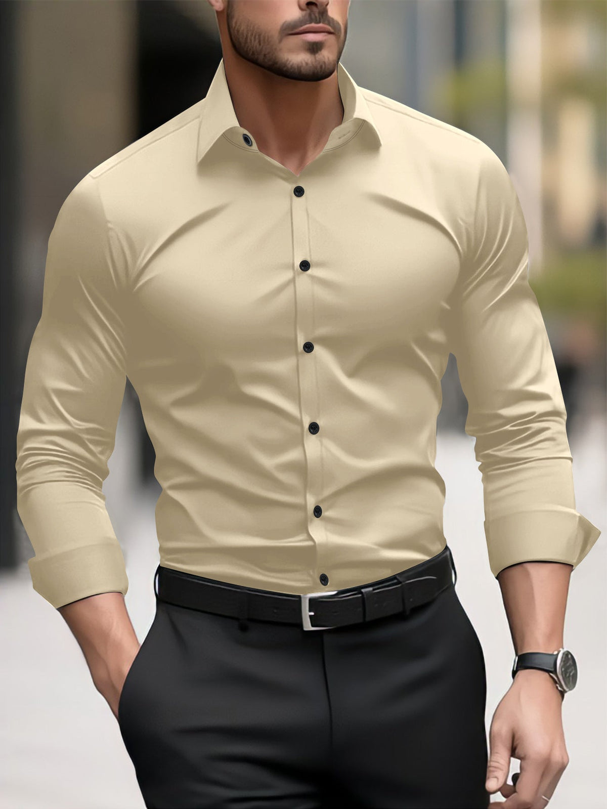 Herren Slim-Fit Langarmhemd Elegant