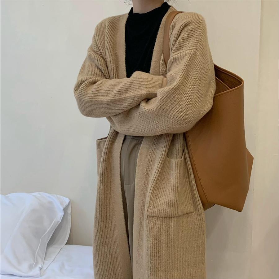 Damen Strickmantel Offene Fronten Großzügige Taschen Eveloria - Eveloria