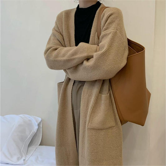 Damen Strickmantel Offene Fronten Großzügige Taschen Eveloria - Eveloria