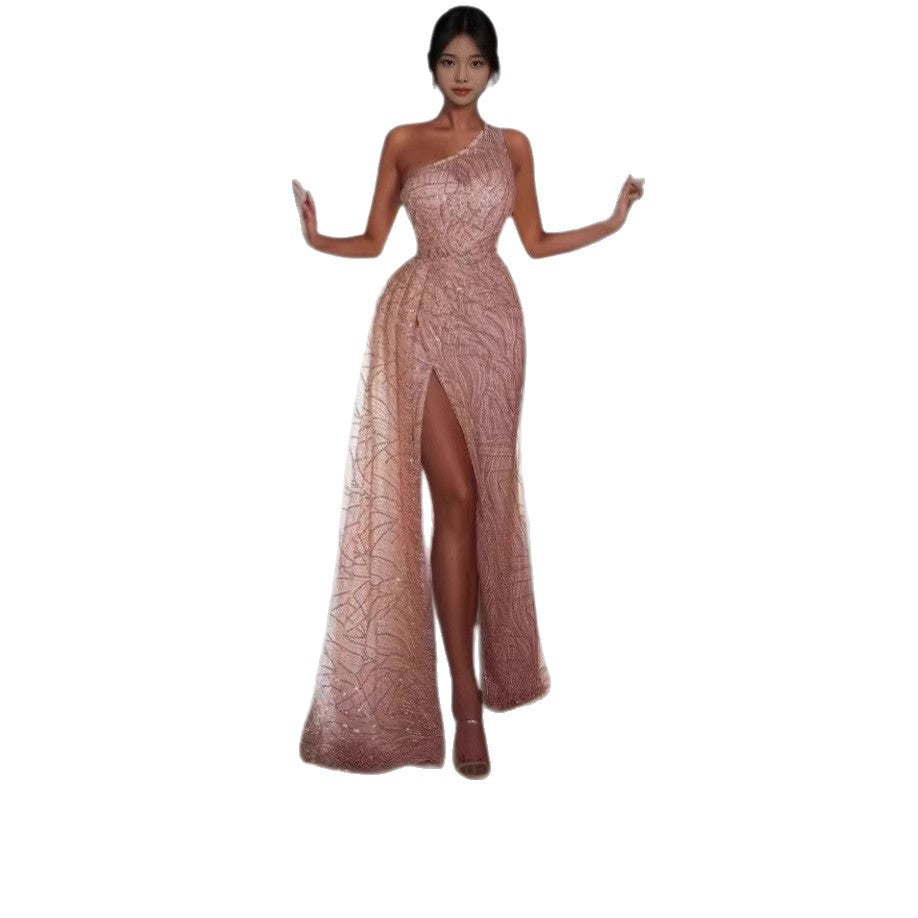 Damen Abendkleid Asymmetrischer Schnitt Glitzernd Eveloria