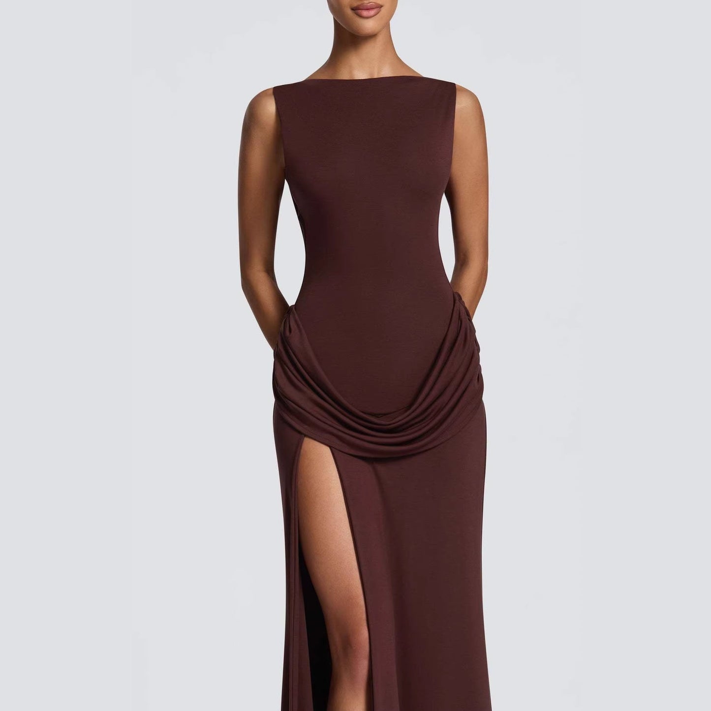Damen Maxikleid Elegantes Design Raffinierte Drapierung