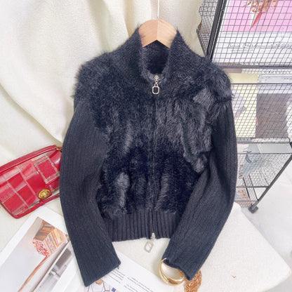 Damen Strickpullover Wärmeisolierend Hochkragen Fleece