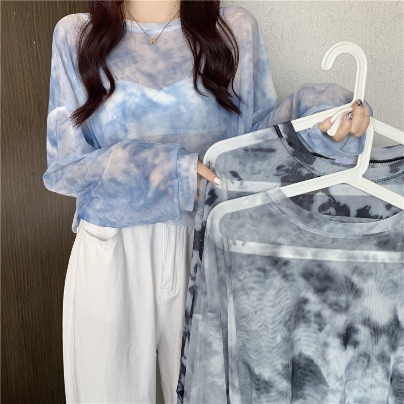 Damen Longsleeve-Oberteil Transparent Tie-Dye Muster - Eveloria