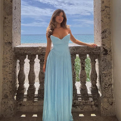 Damen Maxikleid mit Plissee und Herzförmigem Oberteil