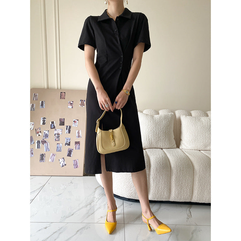 Damen Polokleid mit Knöpfen Asymmetrischer Saum Eveloria