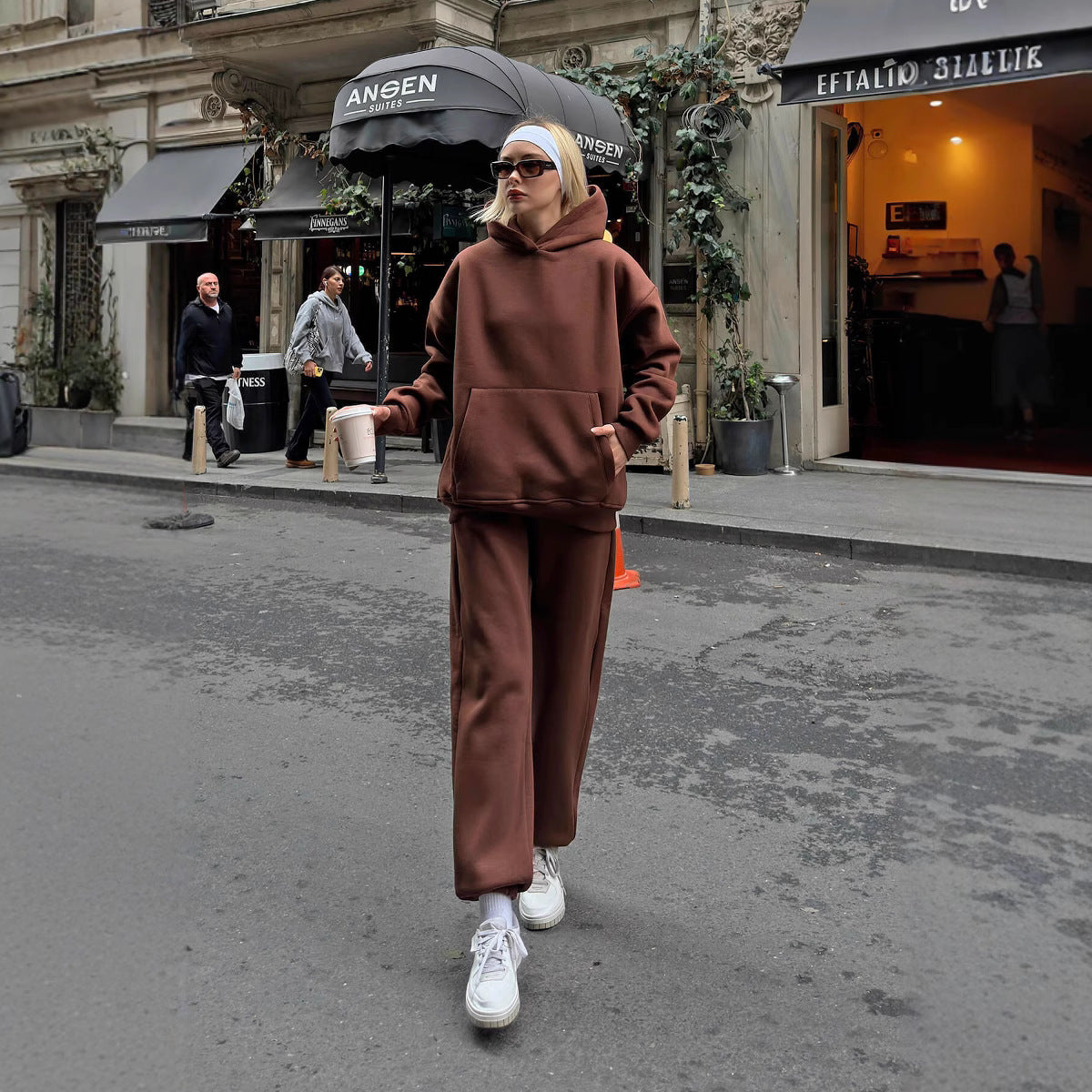 Damen Oversized Hoodie Jogginghose Lässig Grau