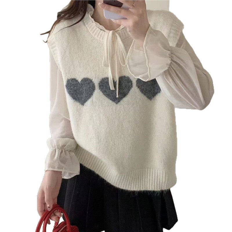 Damen Strickpullover Herzmotiv