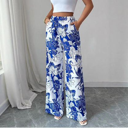 Damen Palazzohose Hochtailliert Floralmuster Seitentaschen Eveloria