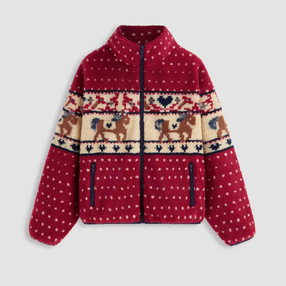 Damen Fleecejacke Tiermuster Hochkragen Schwarz Eveloria - Eveloria