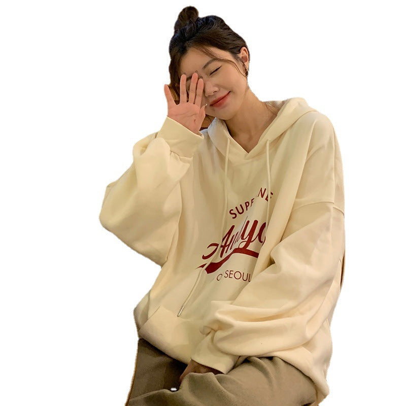 Damen Hoodie Moderner Schriftzug Lässig Grau