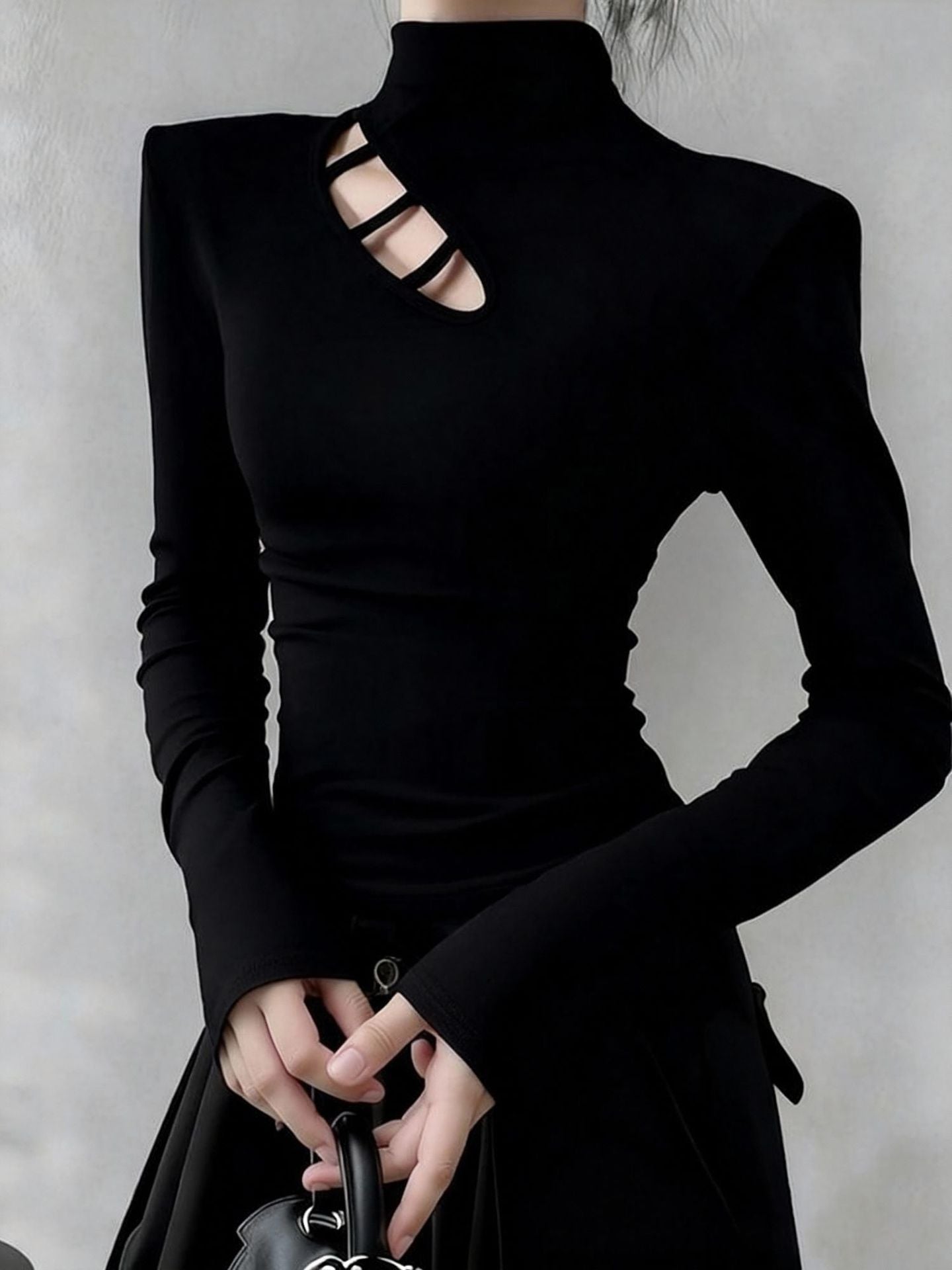 Damen Langarm-T-Shirt Asymmetrischer Ausschnitt Eveloria