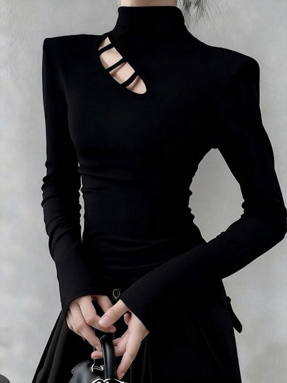Damen Langarm-T-Shirt Asymmetrischer Ausschnitt Eveloria