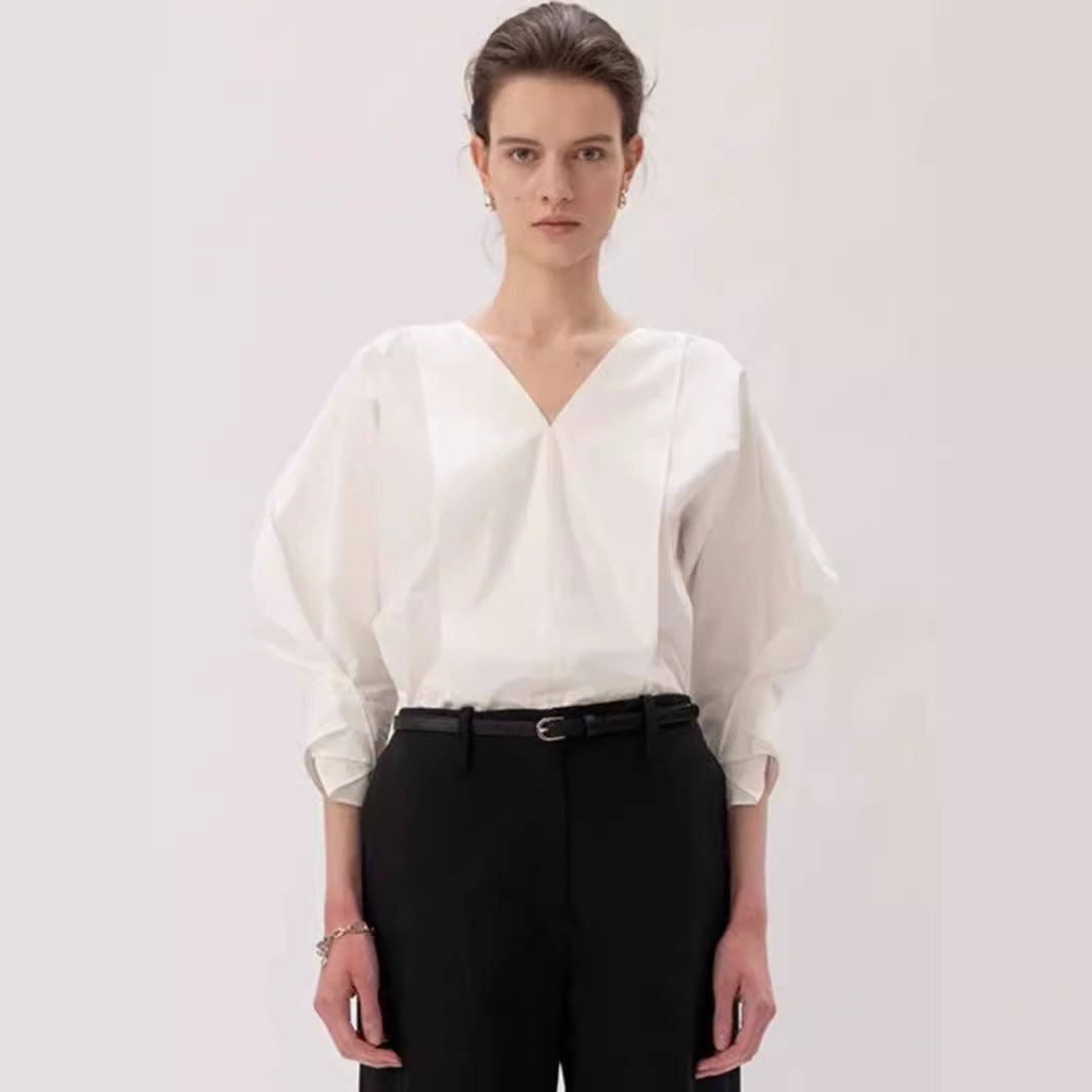 Damen Bluse V-Ausschnitt Voluminöse Ärmel Eveloria - Eveloria