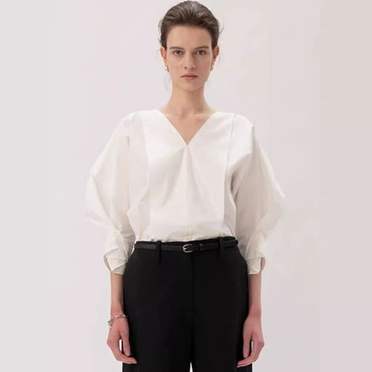 Damen Bluse V-Ausschnitt Voluminöse Ärmel Eveloria - Eveloria