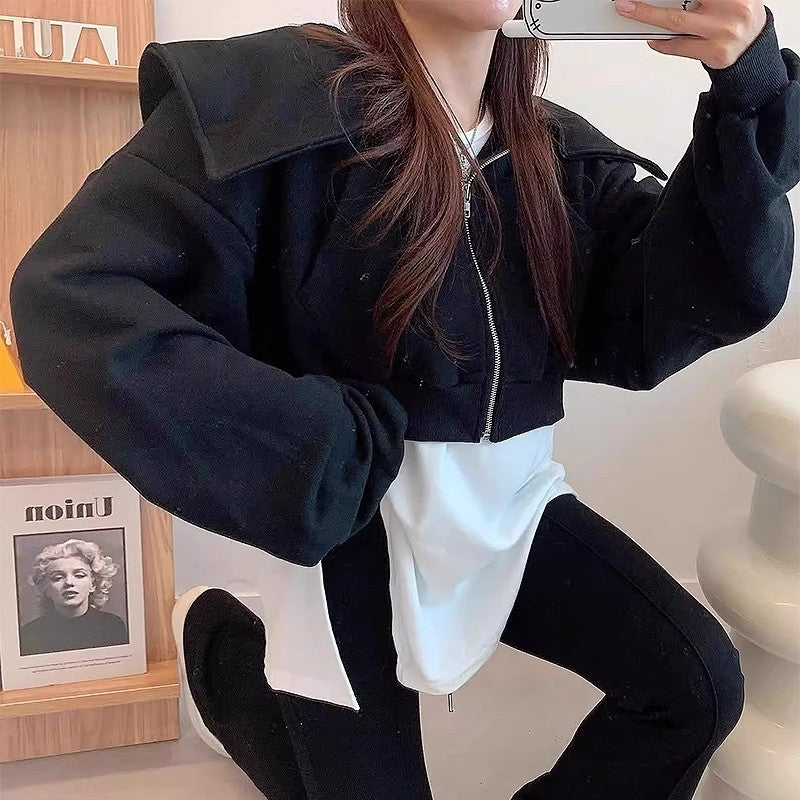 Damen Cropped Sweatjacke Großzügiger Kragen