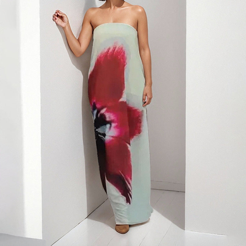 Damen Maxikleid Schulterfrei Floralmuster - Eveloria