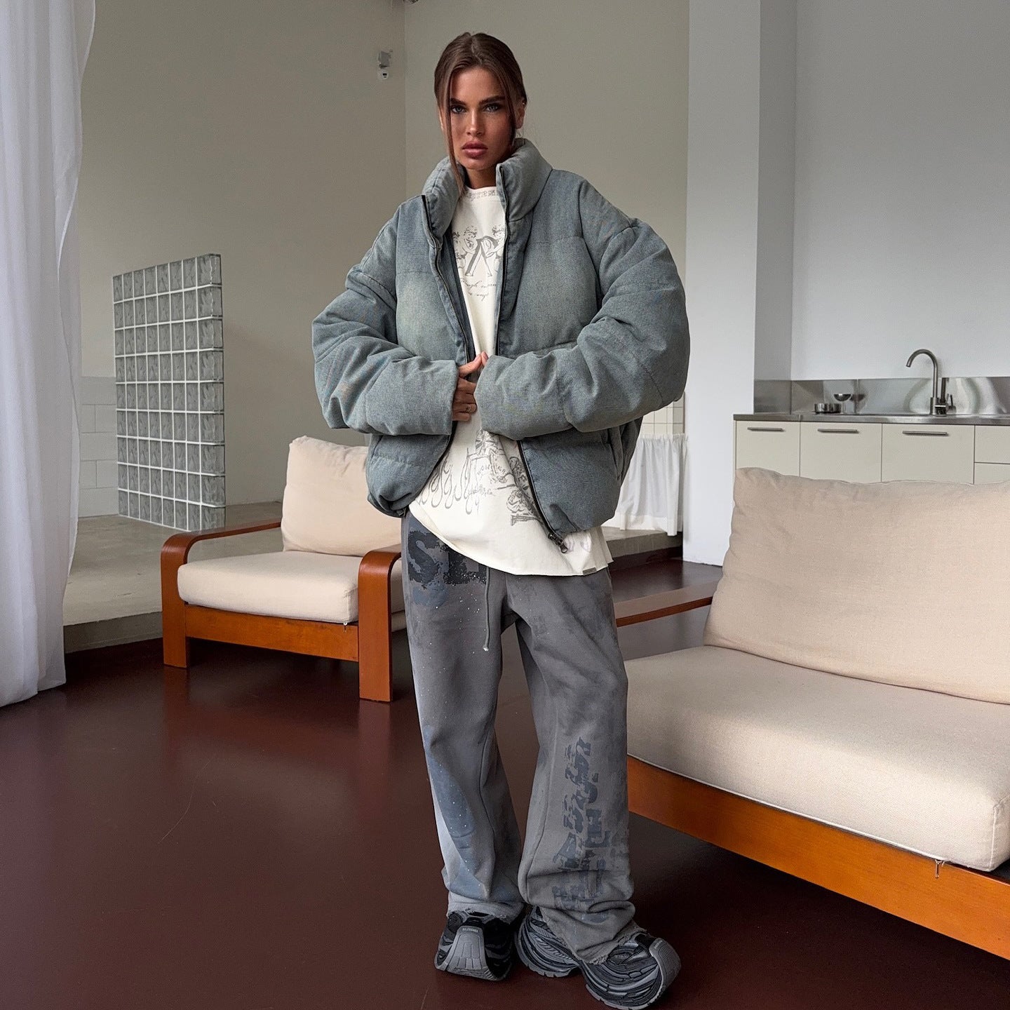 Damen Oversized Steppjacke Hochkragen Eveloria - Eveloria