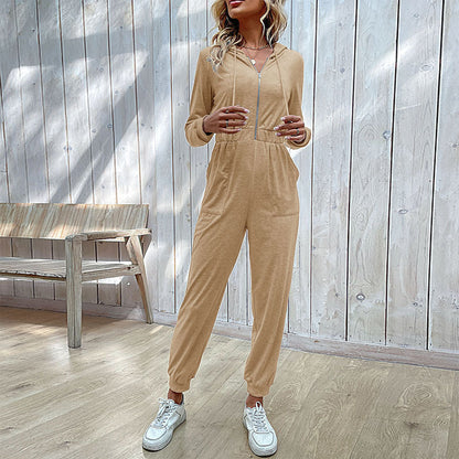 Damen Kapuzen-Overall Sweat mit Reißverschluss Elastisch