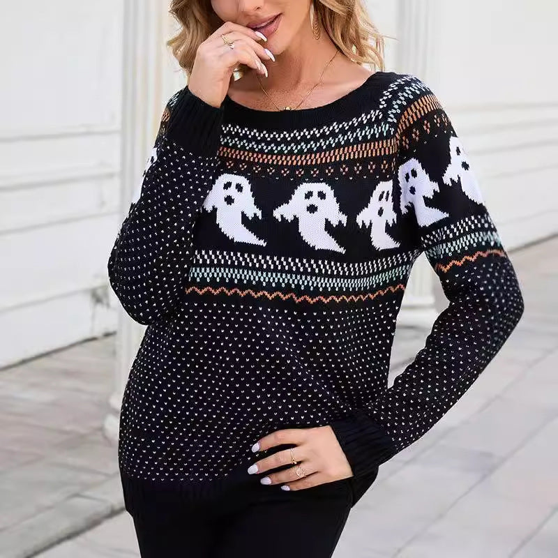 Damen Pullover Geistermotiv Eveloria Gestrickt