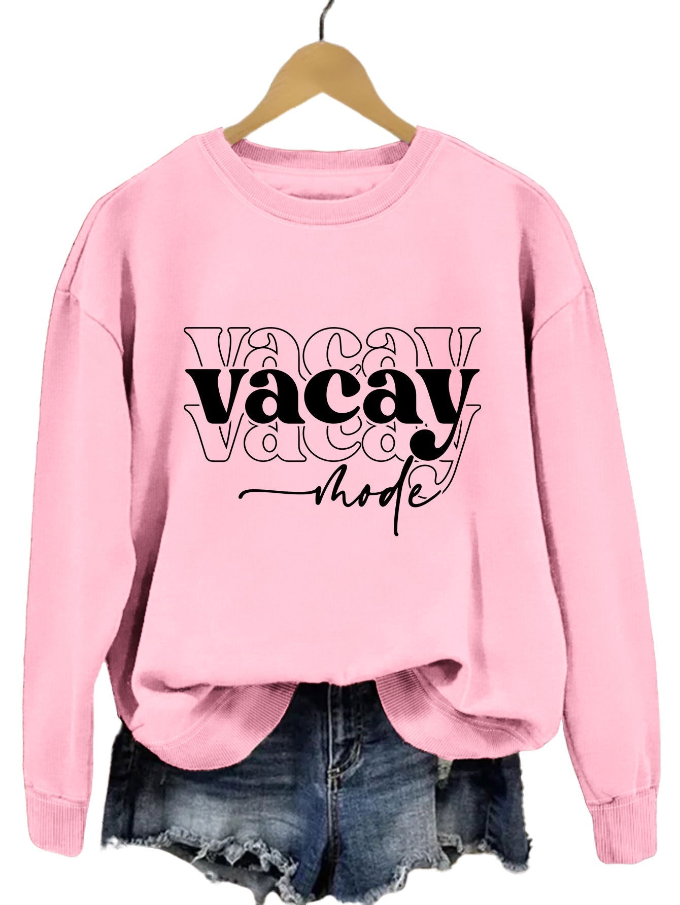 Damen Sweatshirt Lässiger Schriftzug Baumwolle Entspannte Passform