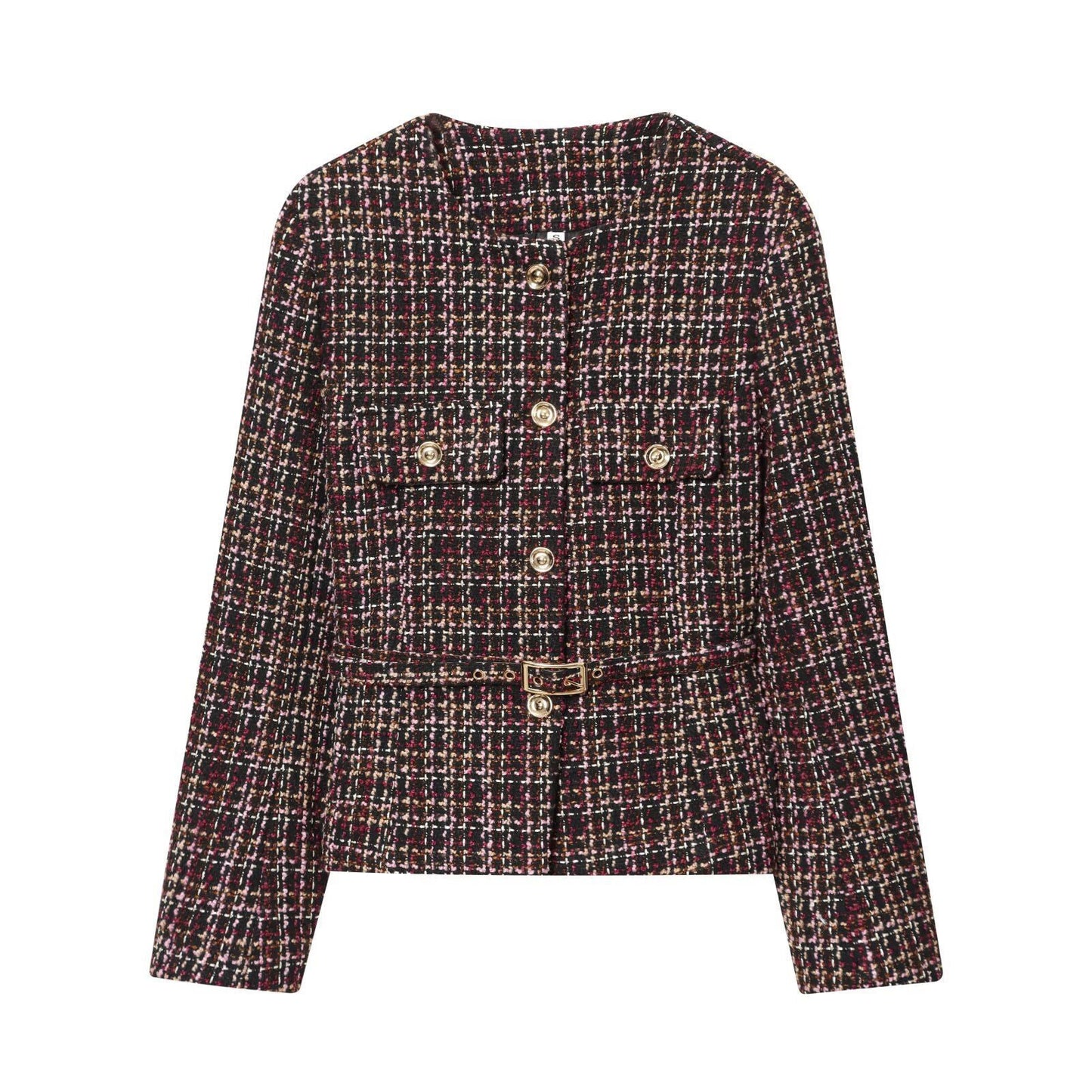 Damen Tweedjacke mit Knöpfen und abnehmbarem Gürtel