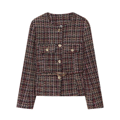 Damen Tweedjacke mit Knöpfen und abnehmbarem Gürtel