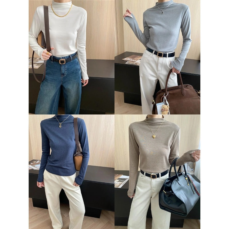 Damen Langarmshirt Stehkragen Elegantes Oberteil Eveloria