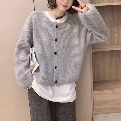 Damen Strickcardigan Lässig Weit Schnitt Dekorative Knöpfe Beige
