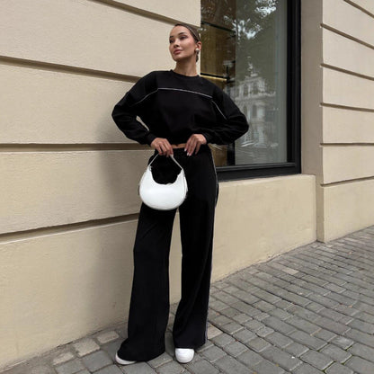 Damen Sportset Elastischer Bund Kontrastnähte Hose Oberteil Eveloria
