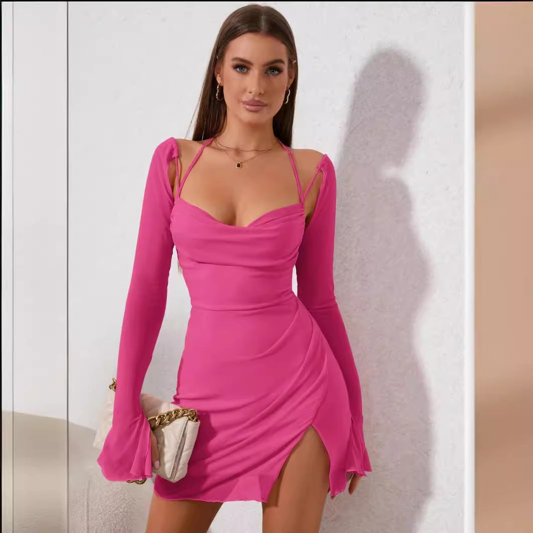 Damen Kleid Langarm Figurbetonter Stil Cut-Outs Eveloria