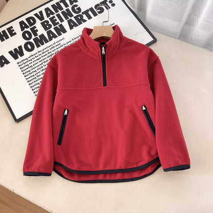 Damen Fleece-Pullover Hochkragen Reißverschlusstaschen Grau