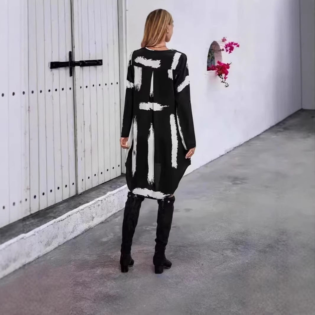 Damen Langarmkleid mit Pinselstrich-Design Eveloria