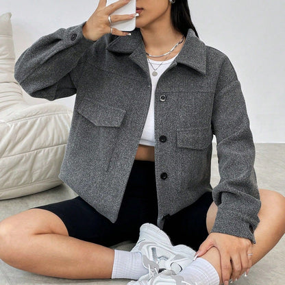 Damen Oversized Jacke Lässig Mit Taschen Button Down Verschluss - Eveloria