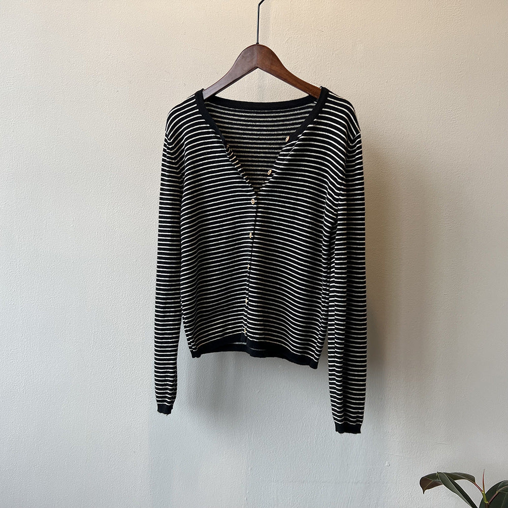 Damen Langarmshirt Maritimes Streifenmuster Baumwolle Weiß