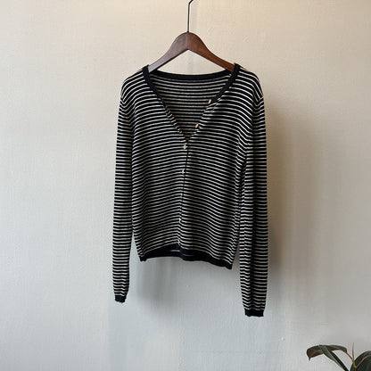 Damen Langarmshirt Maritimes Streifenmuster Baumwolle Weiß