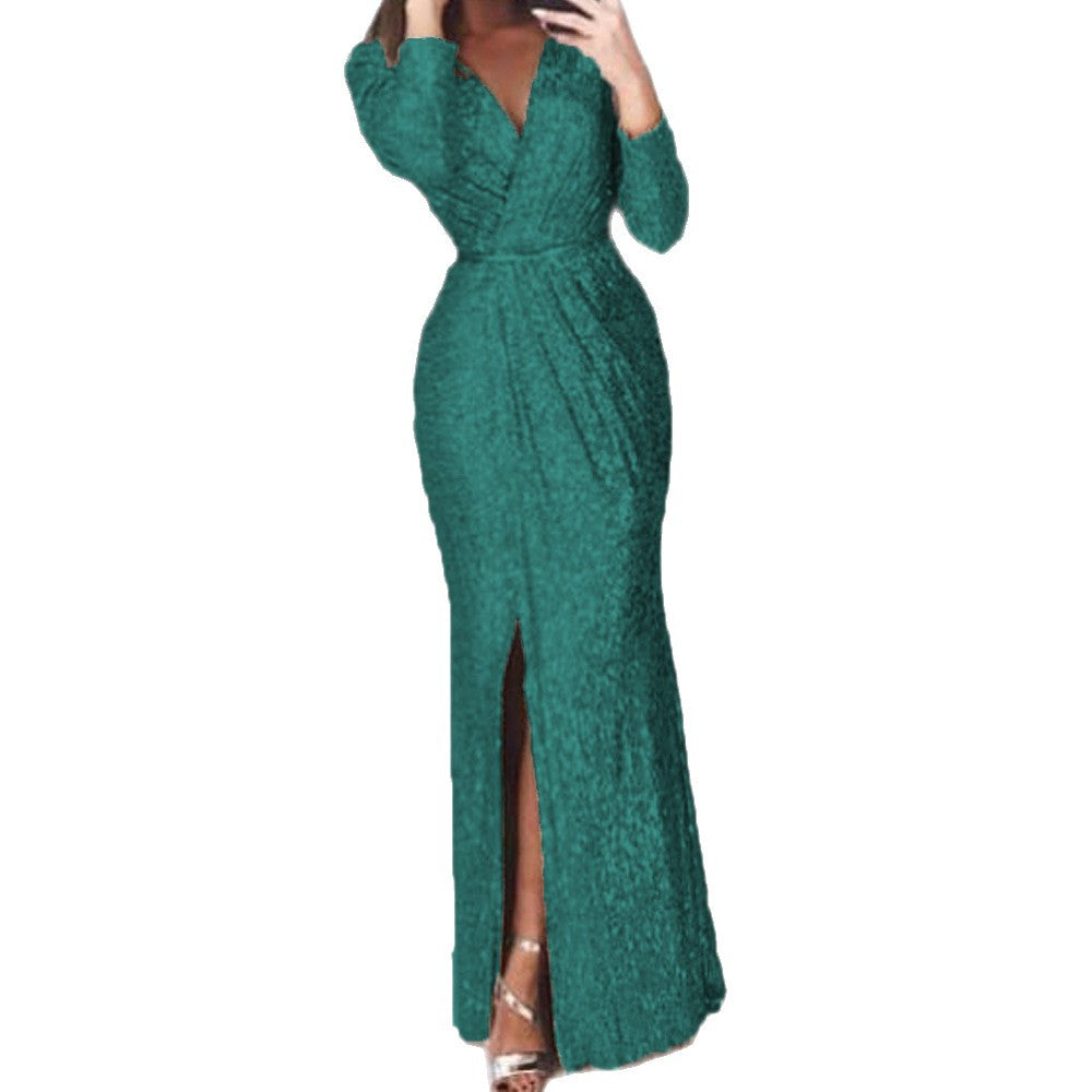 Damen Abendkleid Wickelschnitt Schlitz Eveloria