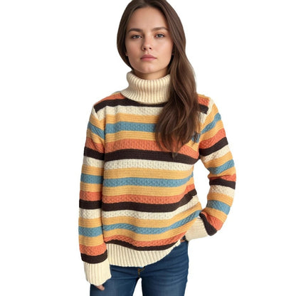 Damen Rollkragenpullover Streifen Weich