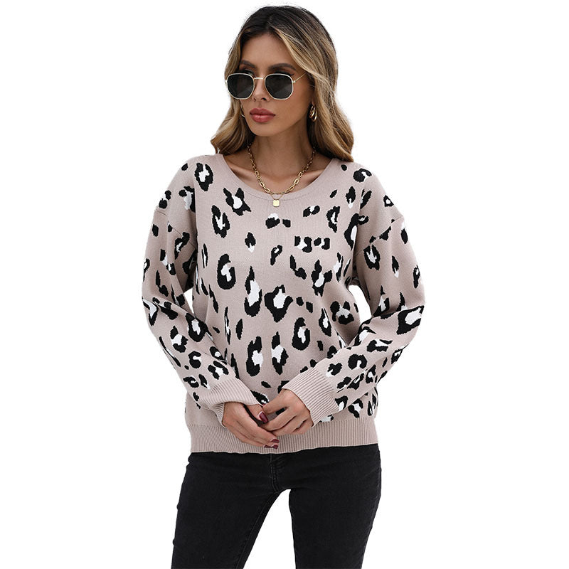 Damen Strickpullover Leo-Print Lässig Grün