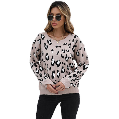 Damen Strickpullover Leo-Print Lässig Grün
