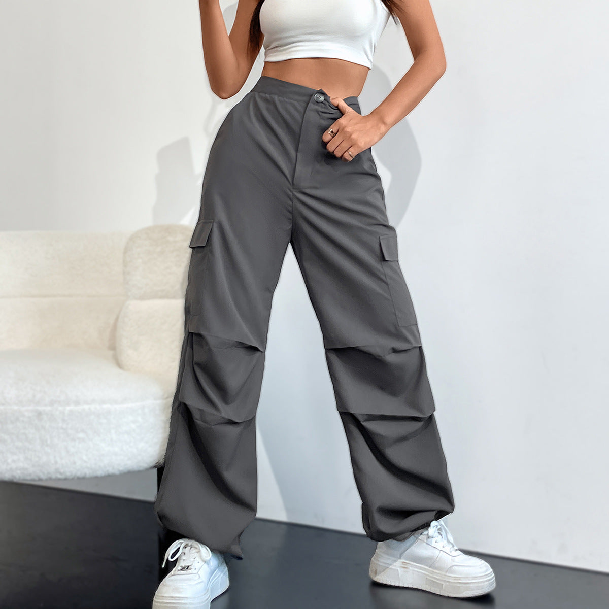 Damen Cargo-Hose Hochbund Seitentaschen Eveloria - Eveloria