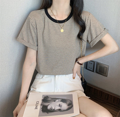 Damen T-Shirt Streifen Rundhals Bequem