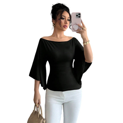 Damen Off-Shoulder- Weite Ärmel Figurformend