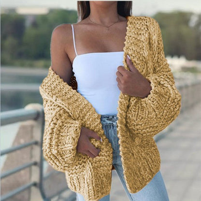 Damen Grobstrick-Cardigan Oversized Lässig Beige