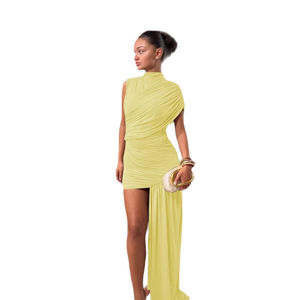 Damen Minikleid Asymmetrischer Schnitt Raffungen Eveloria