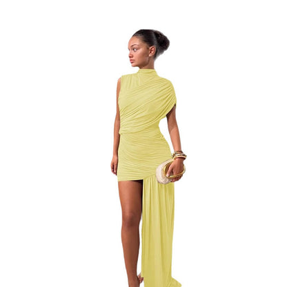 Damen Minikleid Asymmetrischer Schnitt Raffungen Eveloria
