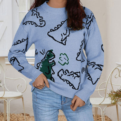 Damen Pullover Dinosaurier Motiv Lässiger Schnitt Eveloria