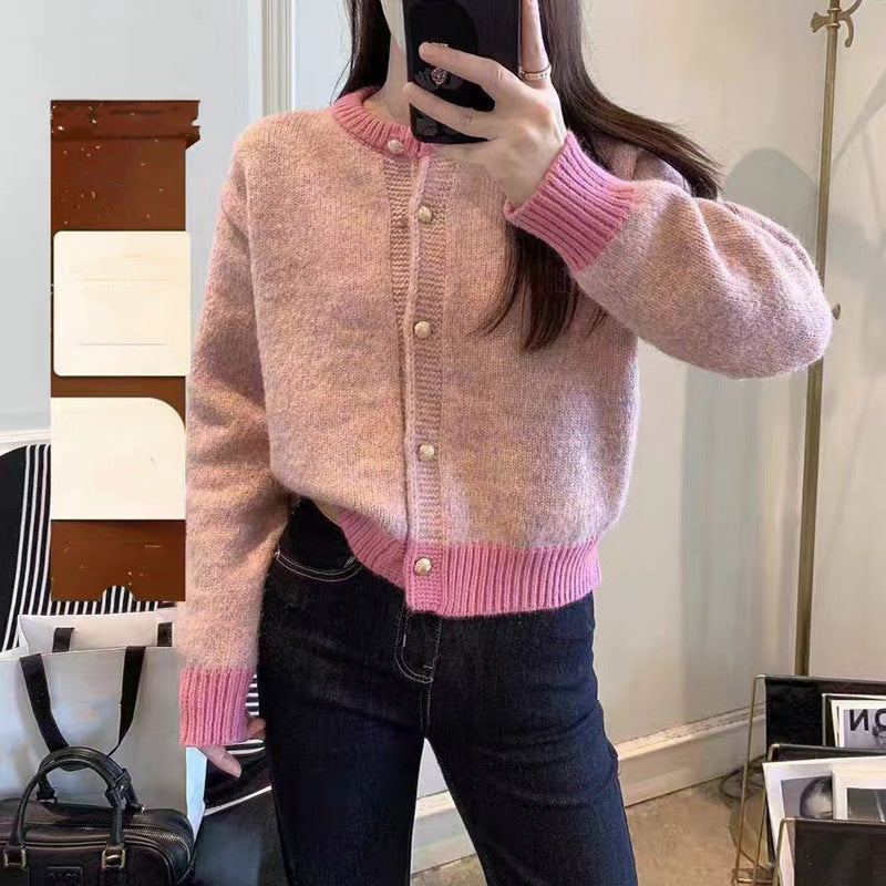 Damen Strickjacke Kunstvolles Muster Farbige Akzente Eveloria